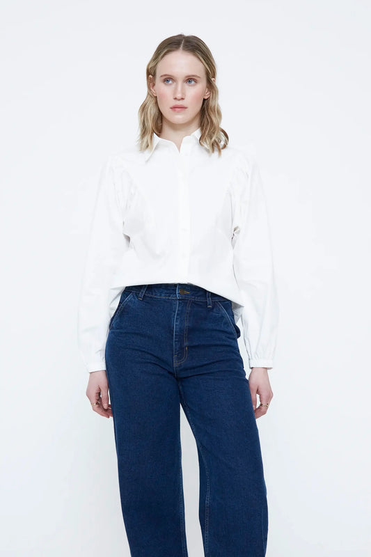 Camicia bianca 100% cotone con morbida arricciata
