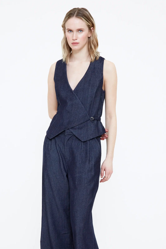 Gilet jeans incrociato blu navy