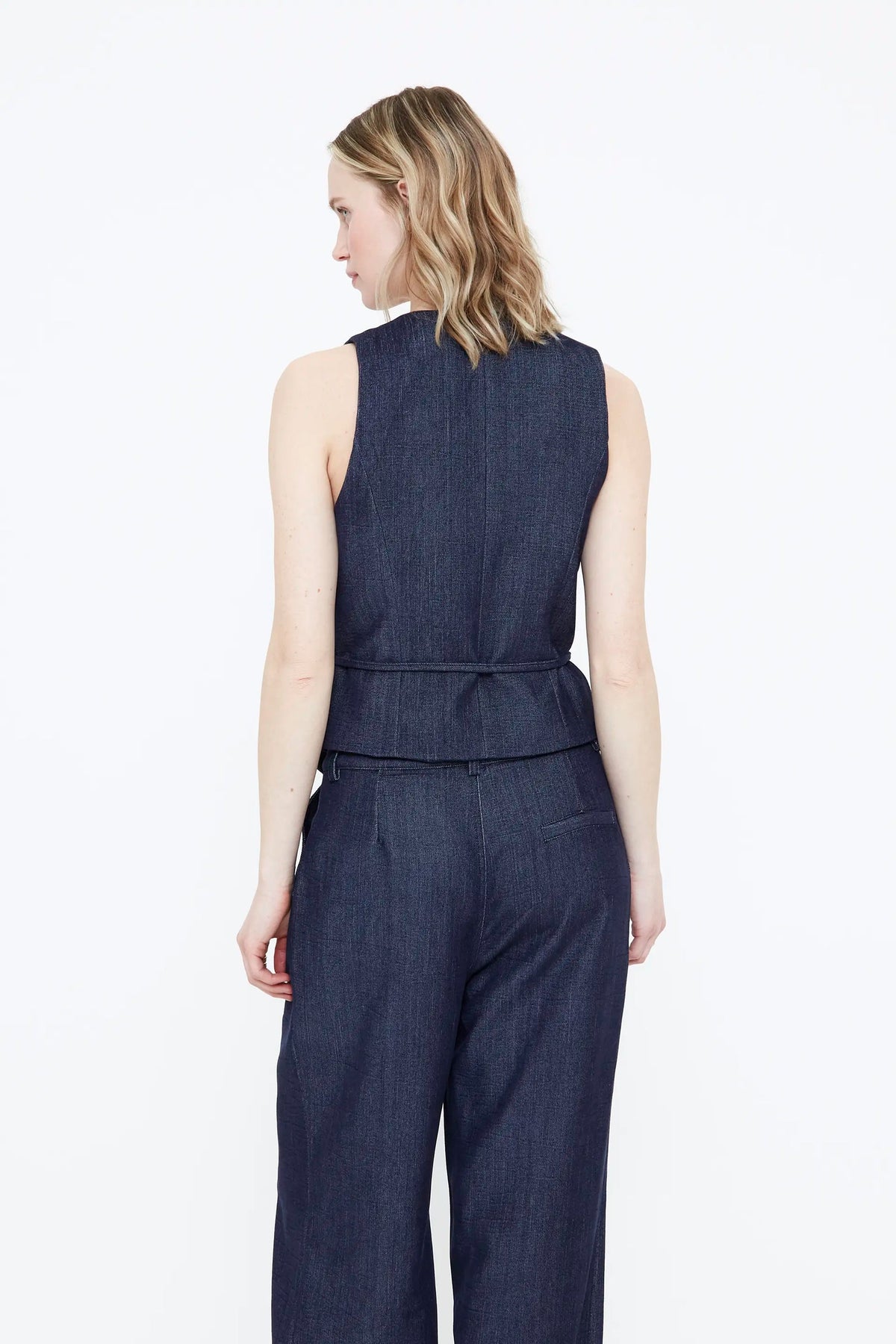 Gilet jeans incrociato blu navy