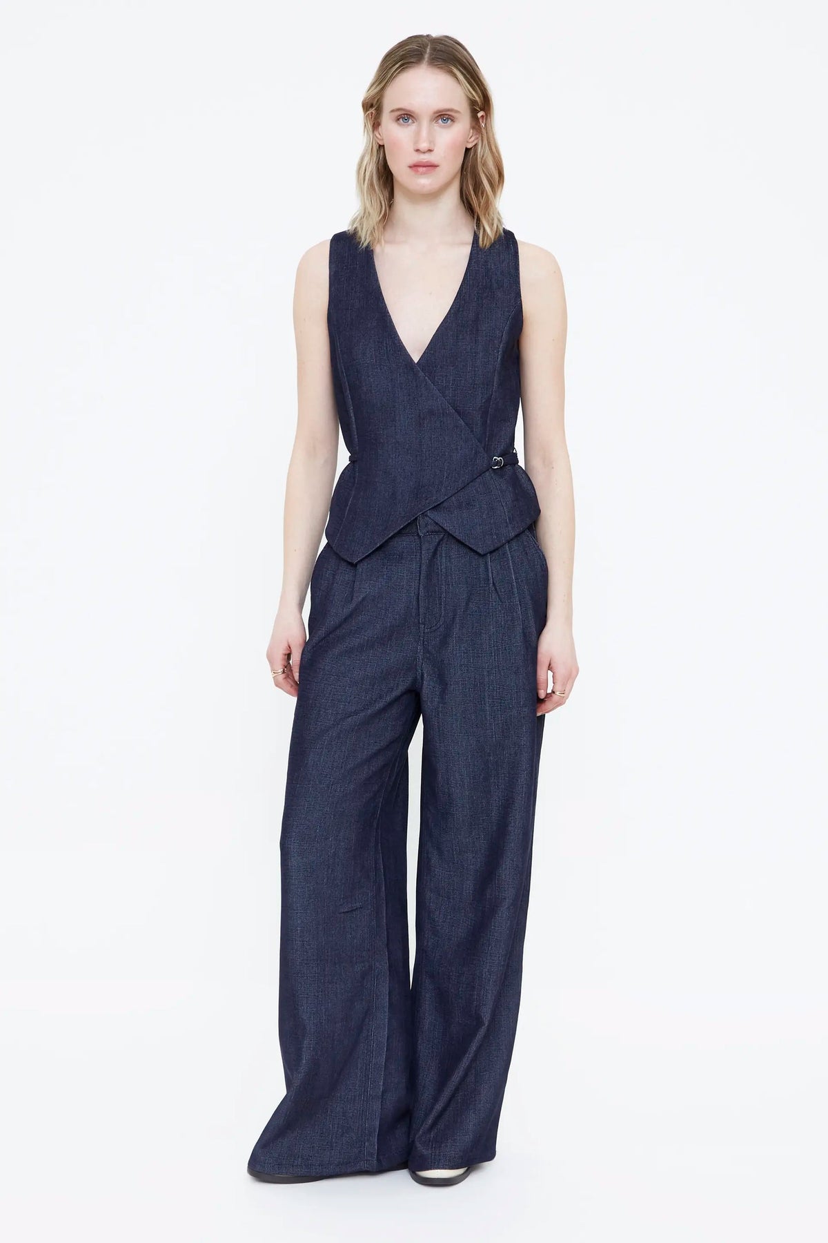 Gilet jeans incrociato blu navy