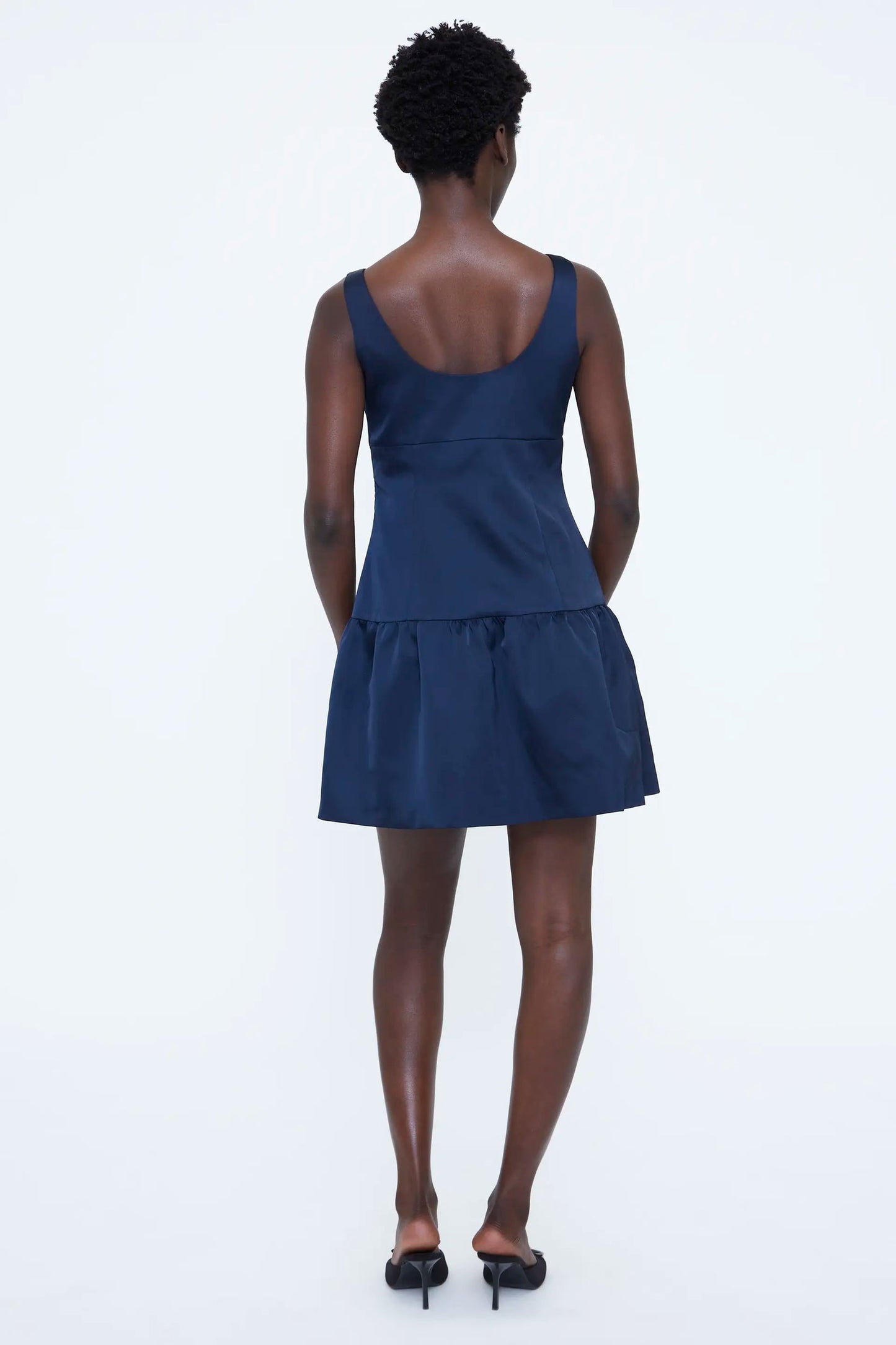 Abito corto in raso blu navy