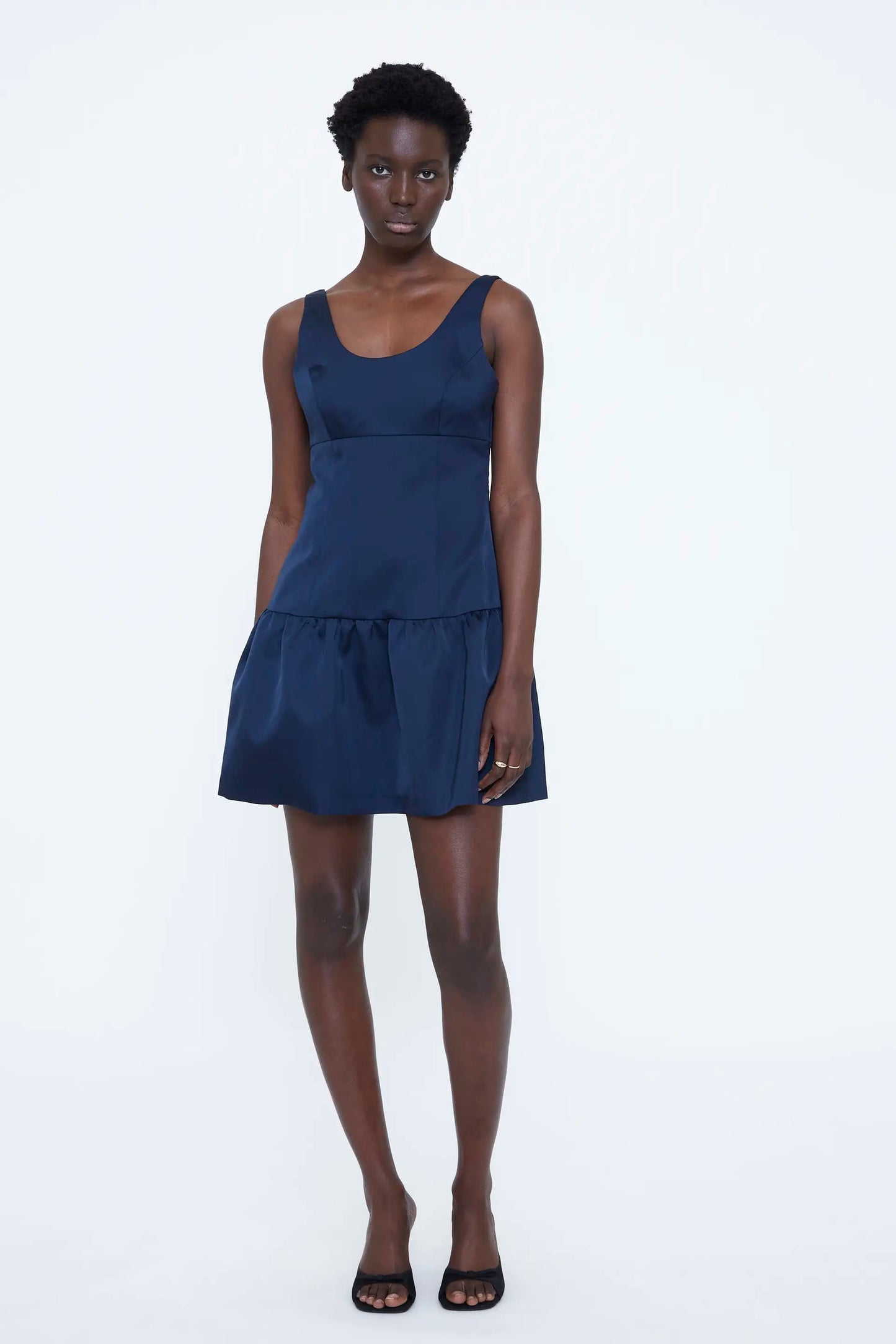 Abito corto in raso blu navy