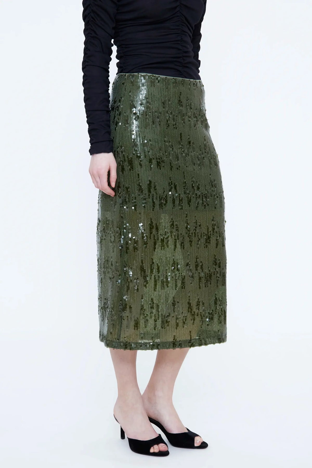 Gonna midi con paillettes verde