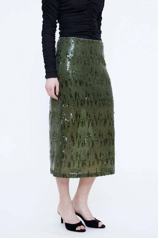 Gonna midi con paillettes verde