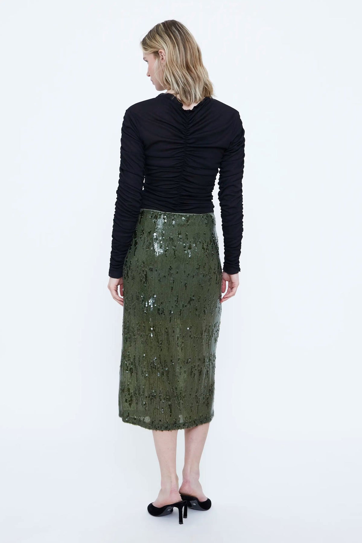 Gonna midi con paillettes verde