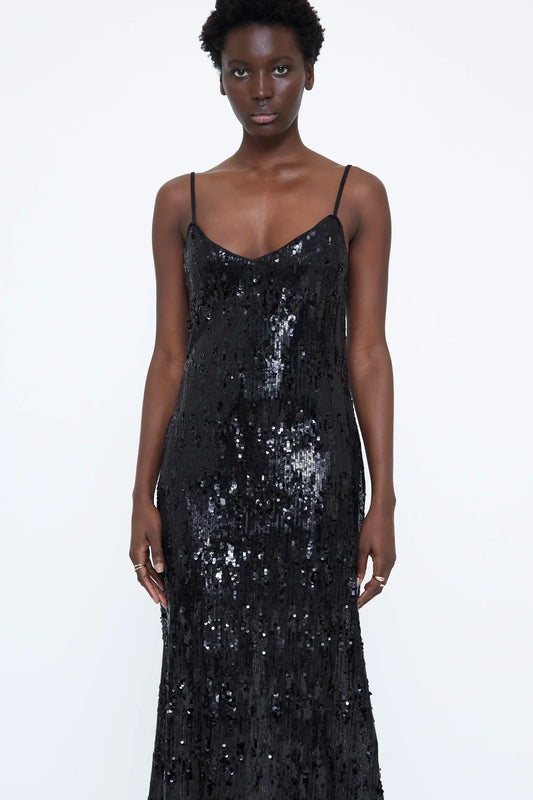 Abito midi con paillettes nero