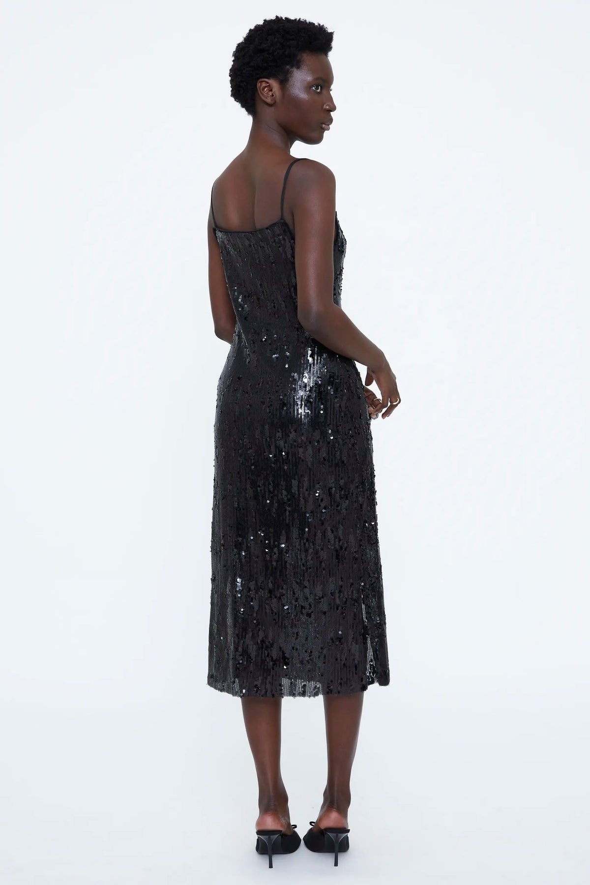 Abito midi con paillettes nero