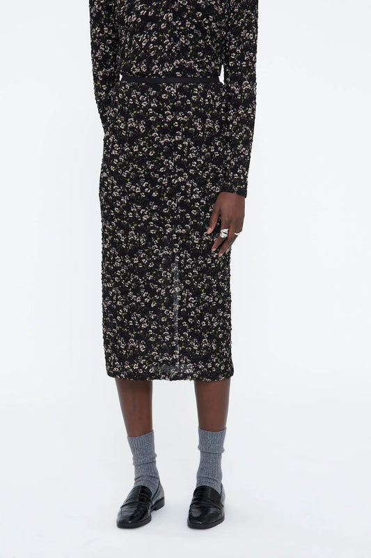 Gonna midi con stampa floreale verde brillante