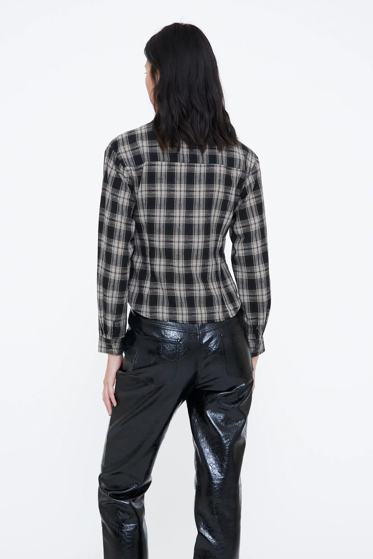 Camicia in misto cotone a scacchi nero