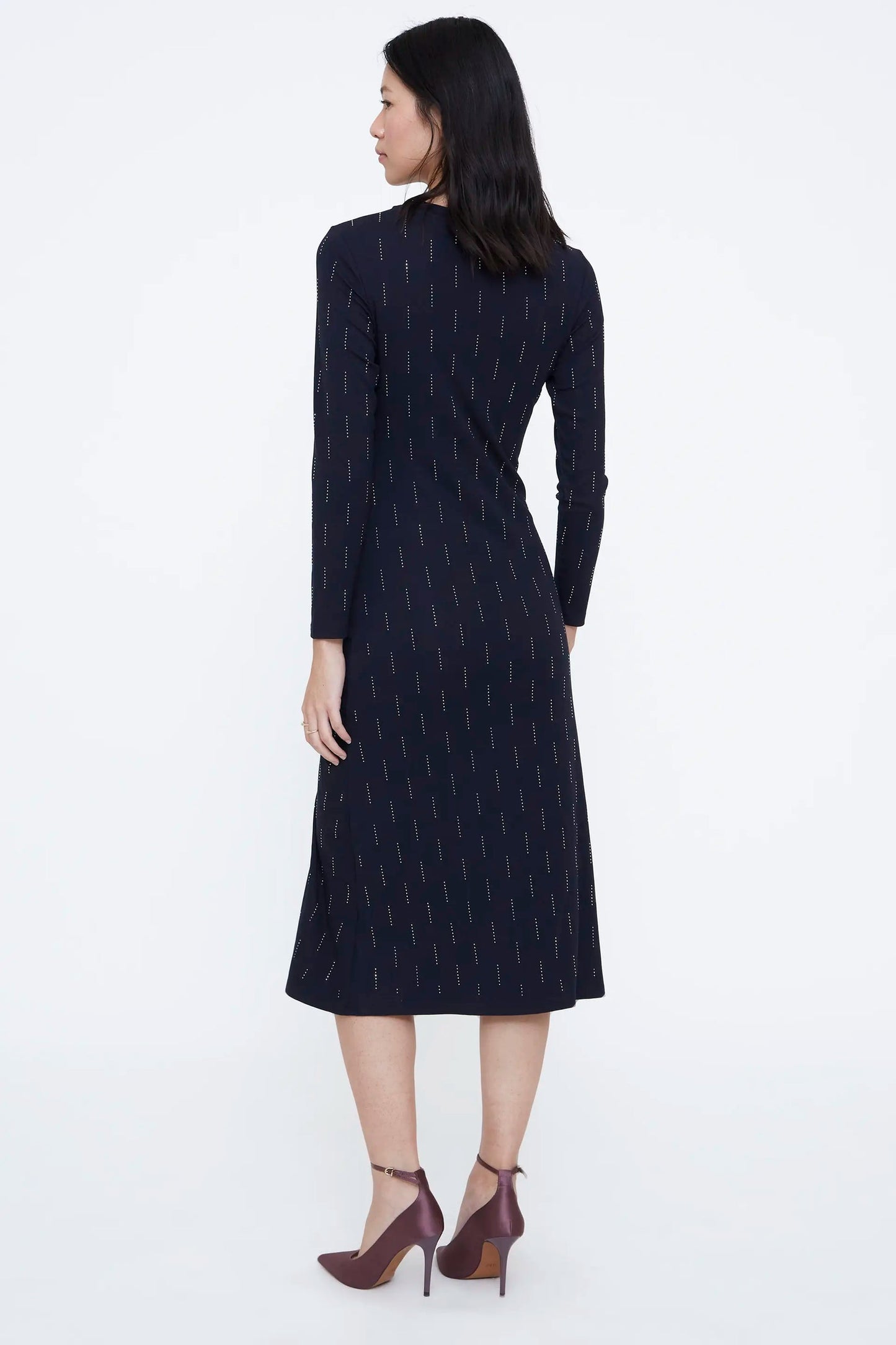 Abito midi blu navy con applicazioni bianche