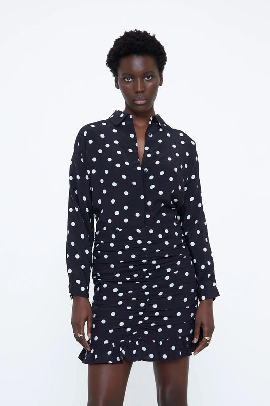 Camicia con stampa a pois grande bianco e nero