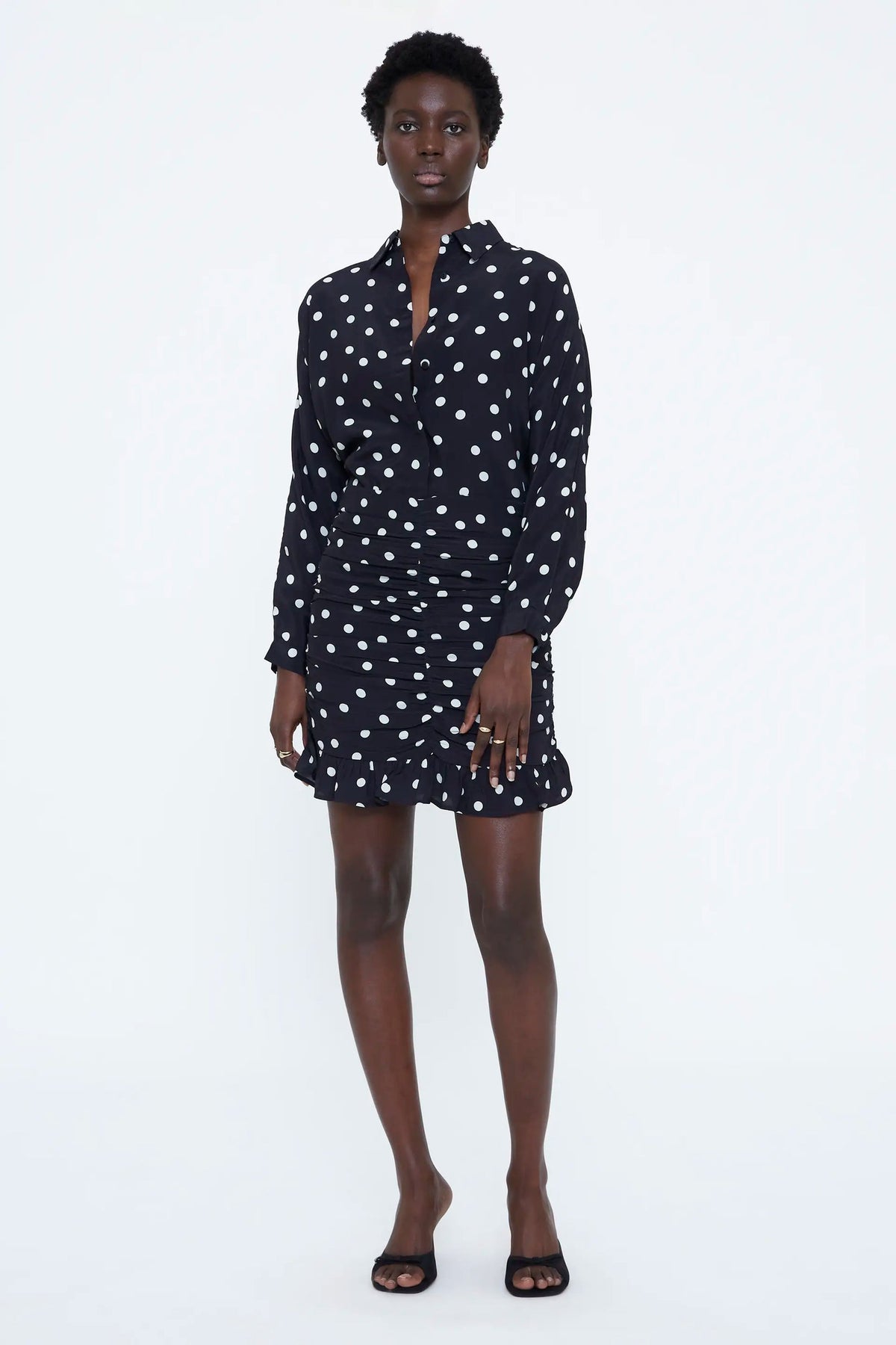 Camicia con stampa a pois grande bianco e nero