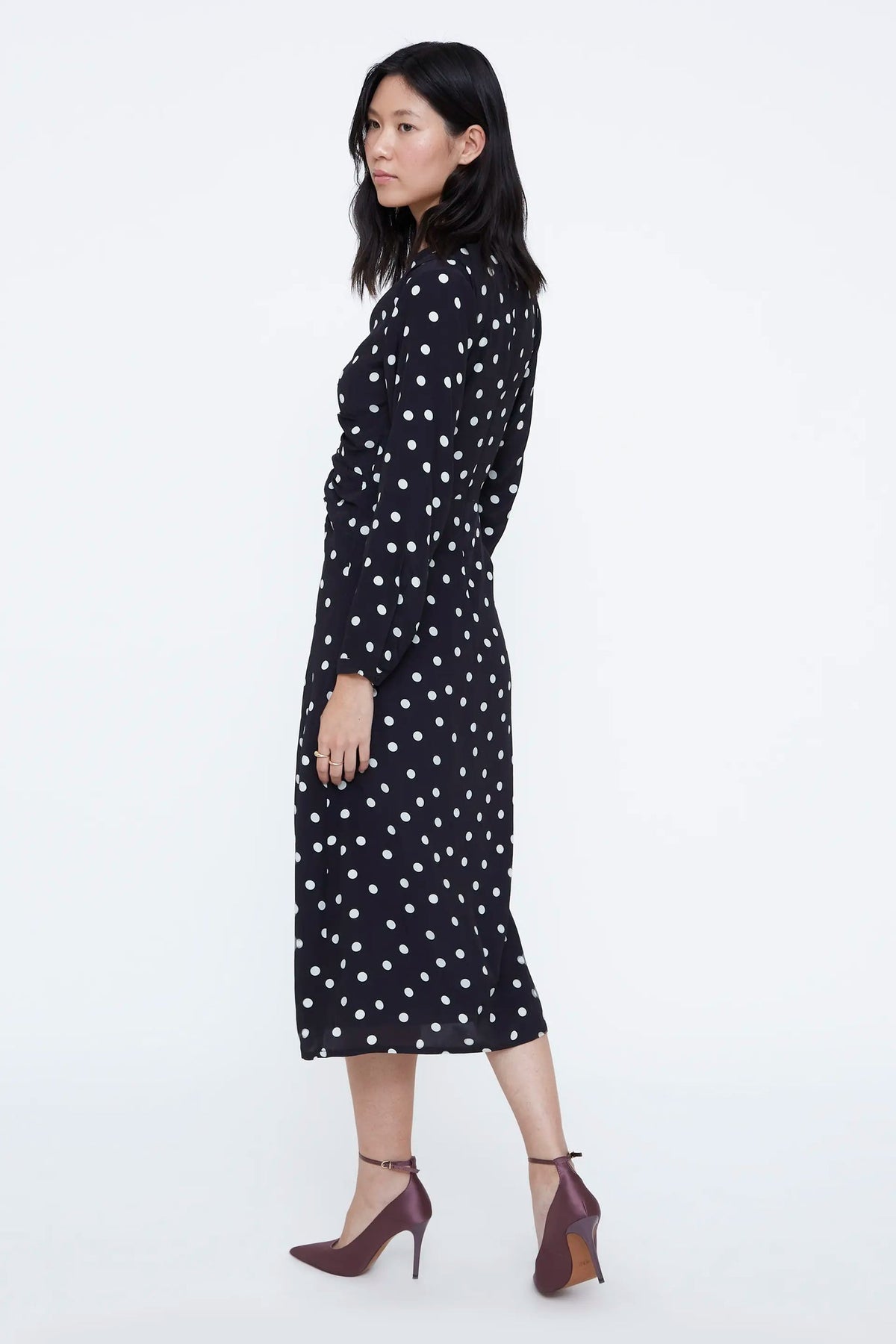 Abito midi a pois grande bianco e nero