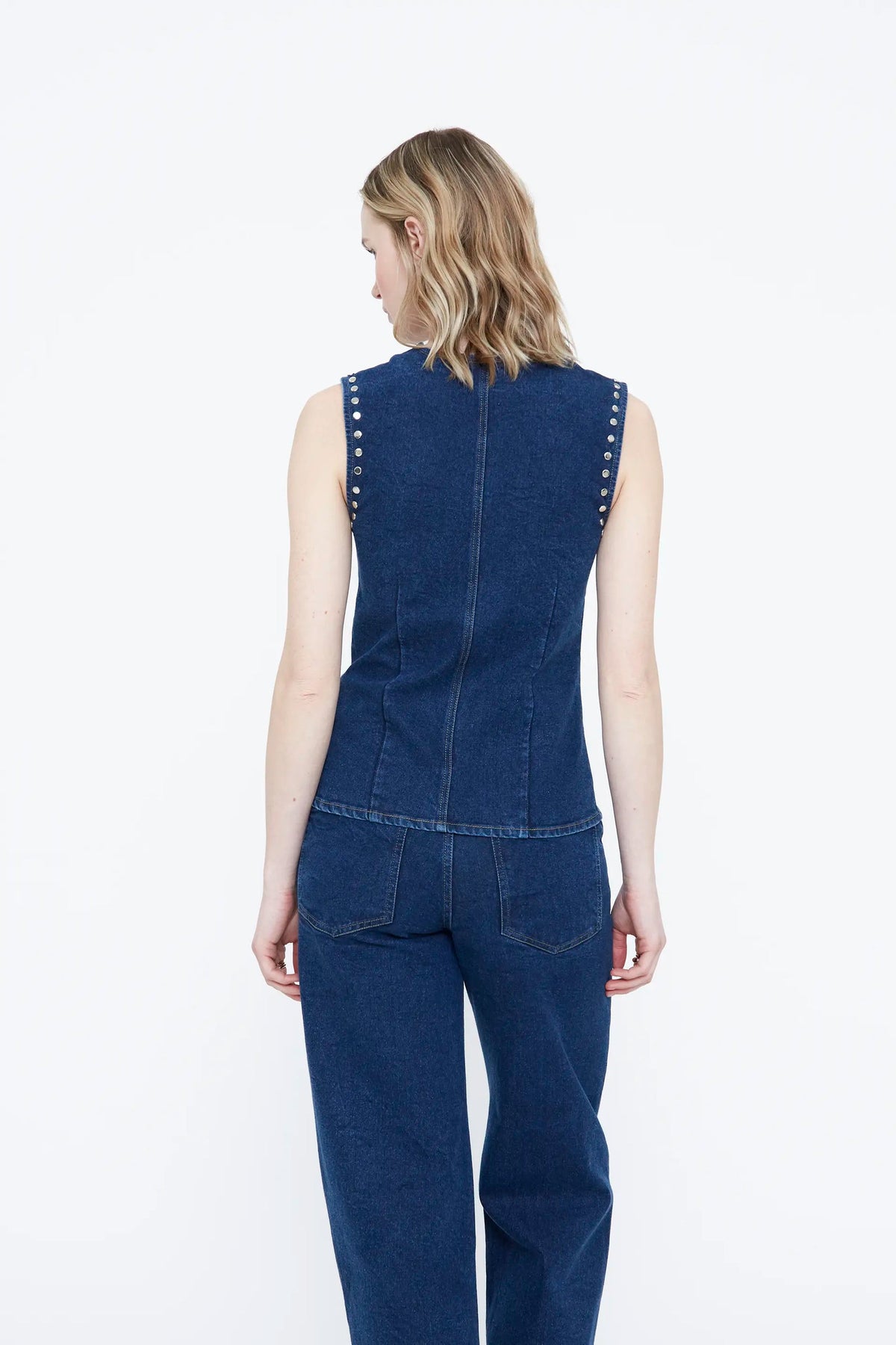 Gilet di jeans blu navy con applicazioni