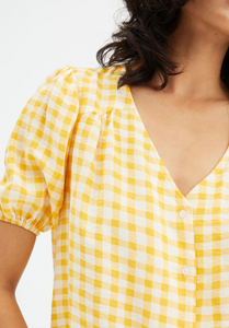 Camicia con scollo a V e fantasia a quadretti Vichy