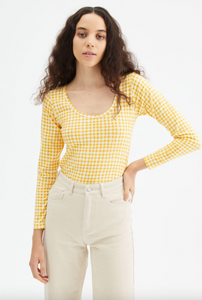 T-shirt a maniche lunghe con fantasia a quadretti Vichy