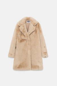 PELLICCIA MIDI BEIGE CON COLLO A REVERS