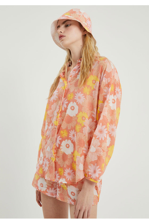Camicia oversize a maniche lunghe con fantasia floreale