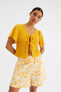 Cardigan all'uncinetto con maniche corte giallo