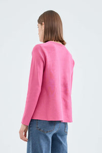 Cardigan rosa a maglia fine svasato
