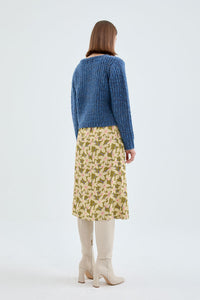Gonna midi elasticizzata con stampa floreale verde