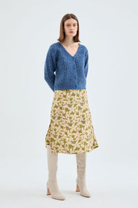 Gonna midi elasticizzata con stampa floreale verde