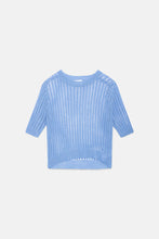 Carica l&#39;immagine nel visualizzatore di Gallery, Maglione a punto traforato a maniche corte blu
