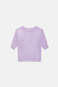 Maglione a punto traforato a maniche corte lilla