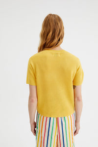 Modello in maglia sottile a maniche corte giallo