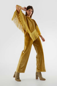Pantaloni lunghi elasticizzati in velluto giallo