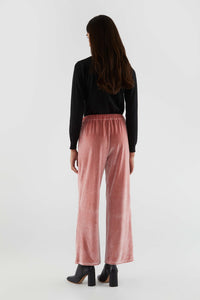 Pantaloni lunghi elasticizzati in velluto rosa