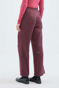 Pantaloni satinati con vita elastica melanzana