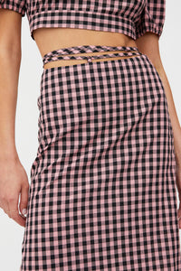 GONNA MIDI ROSA CON STAMPA A QUADRETTI
