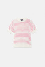 Carica l&#39;immagine nel visualizzatore di Gallery, TOP IN MAGLIA APERTA CON STAMPA A RIGHE ROSA
