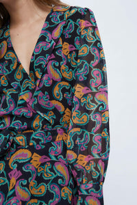 ABITO CORTO A PORTAFOGLIO CON STAMPA PAISLEY MULTICOLORE