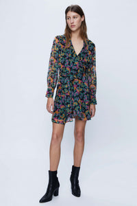 ABITO CORTO A PORTAFOGLIO CON STAMPA PAISLEY MULTICOLORE