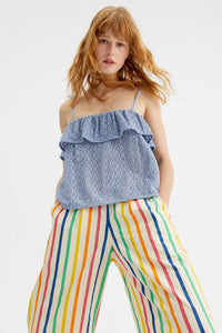 Top all'uncinetto con spalline con laccetto blu