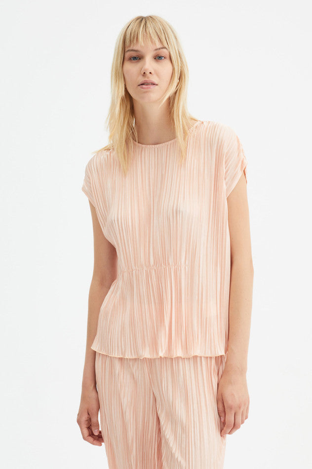 Top plissettato con spalla scesa rosa