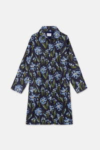 Trench midi con stampa floreale blu