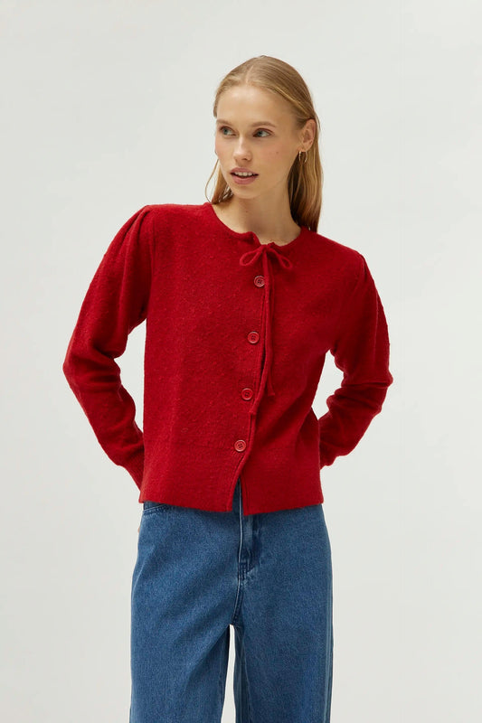 CARDIGAN ROSSO IN MAGLIA CON FIOCCO