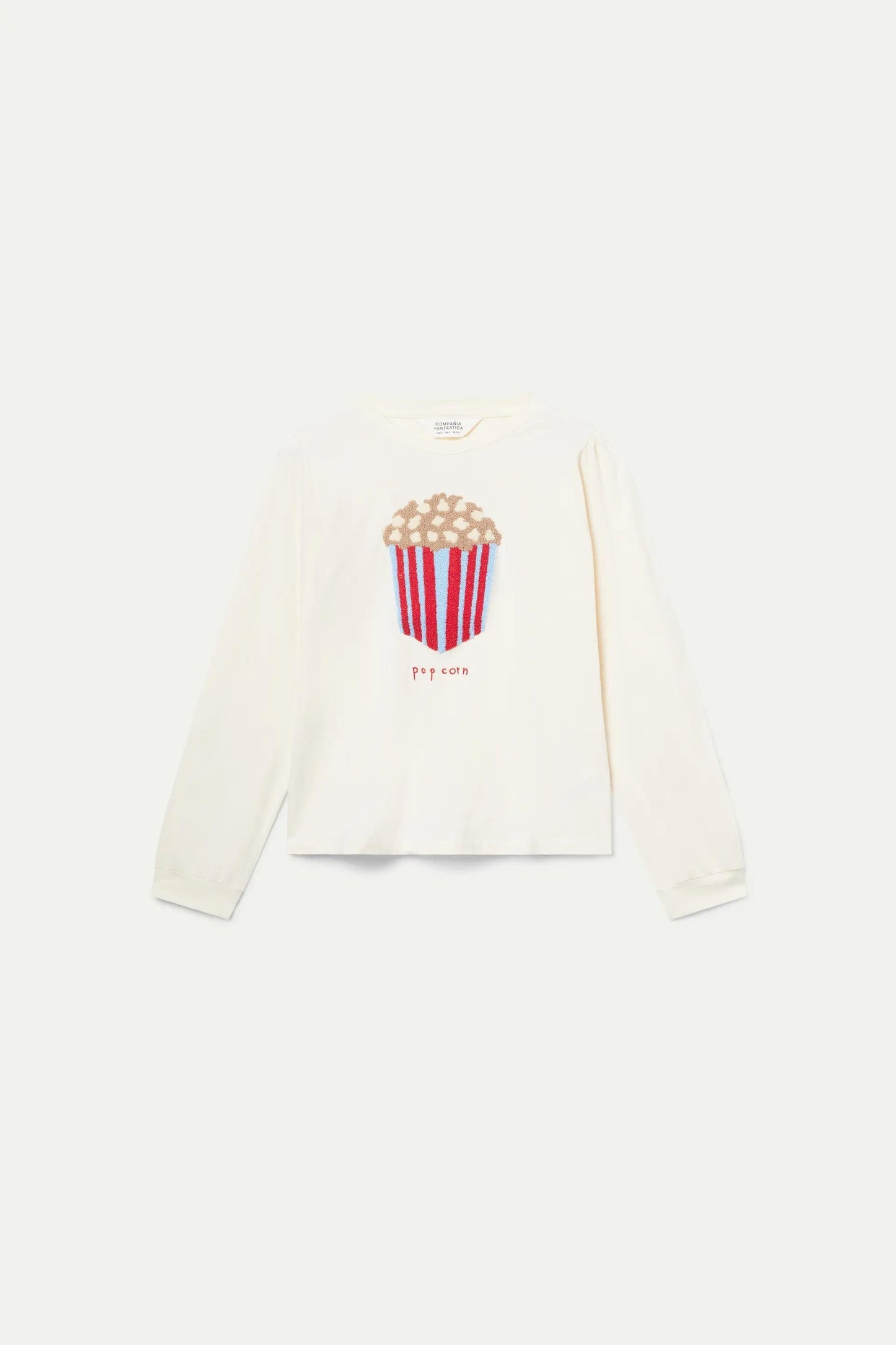 T-SHIRT COLOR CREMA CON STAMPA POPCORN