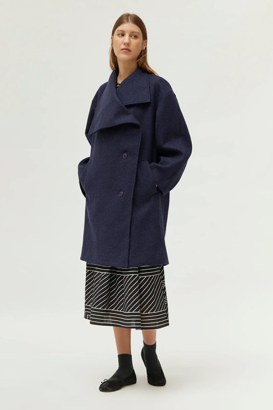 CAPPOTTO MIDI BLU NAVY CON COLLO ALTO