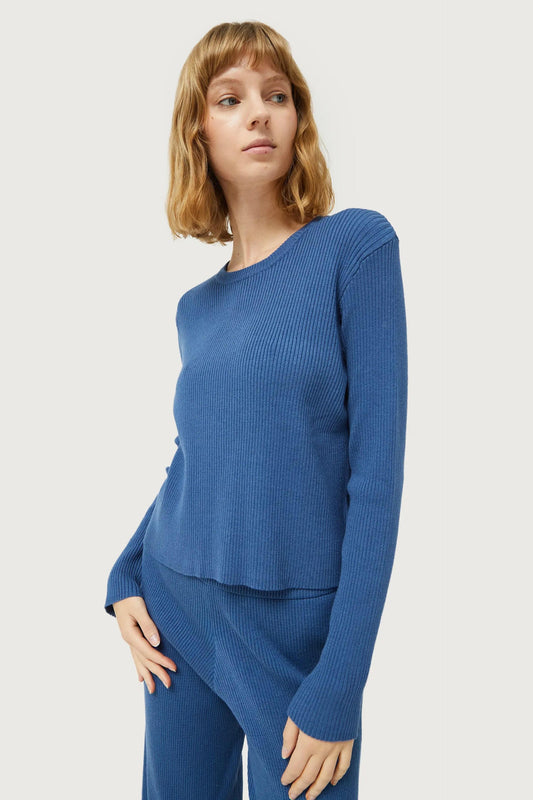MAGLIONE BLU A COSTE IN MAGLIA