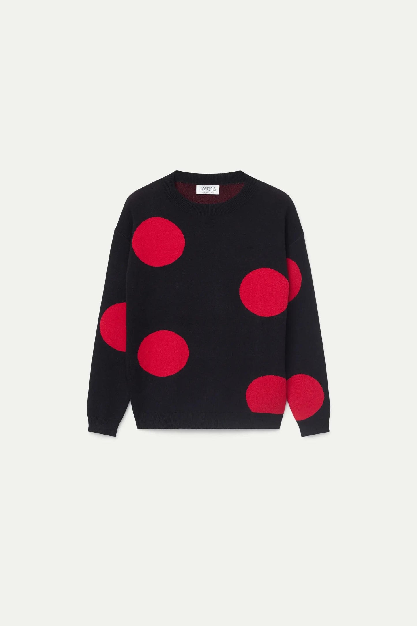 MAGLIONE NERO A POIS ROSSI IN MAGLIA JACQUARD