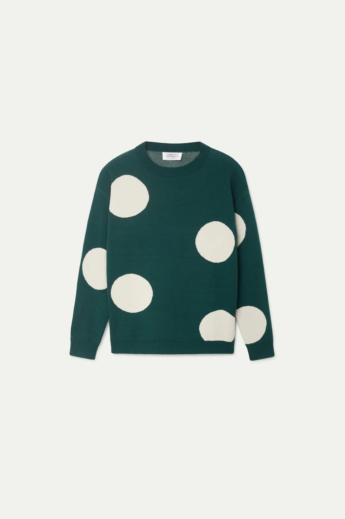 MAGLIONE VERDE IN MAGLIA JACQUARD CON STAMPA A POIS BIANCHI