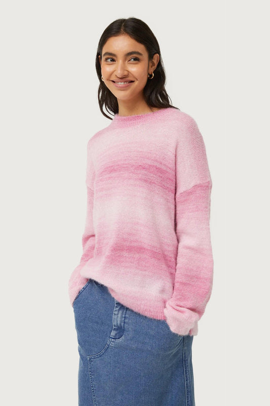 MAGLIONE A RIGHE ROSA LAVORATO A MAGLIA
