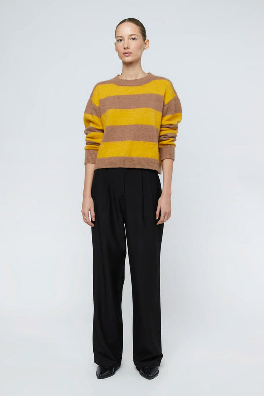 MAGLIONE CORTO A RIGHE BEIGE E GIALLE