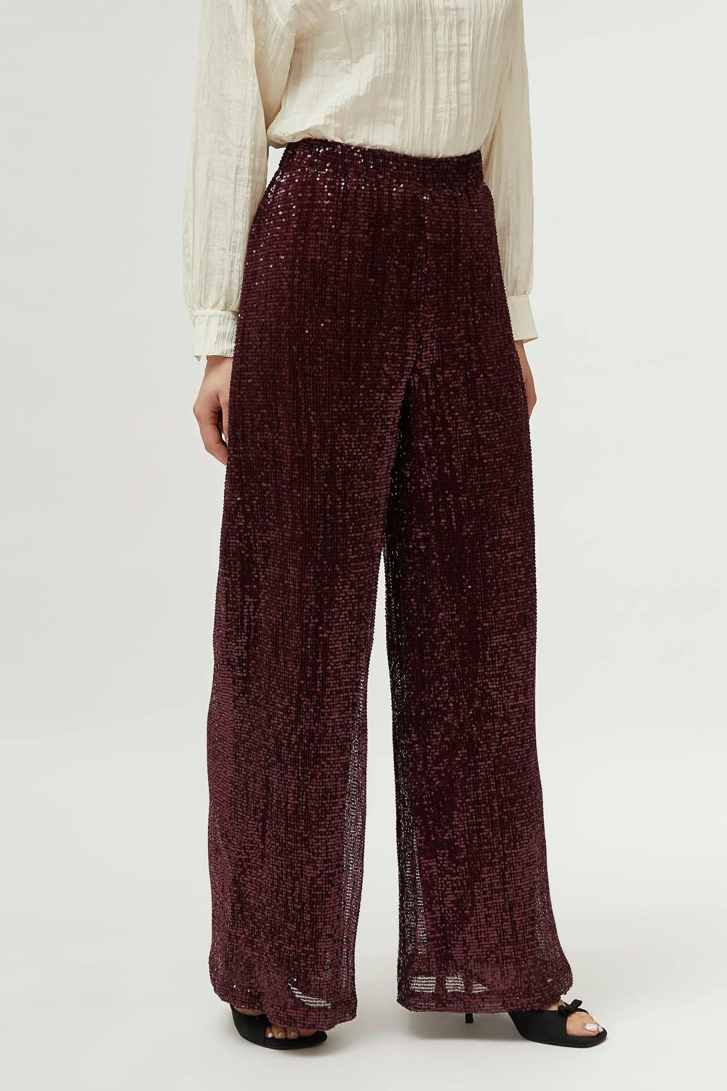 PANTALONE BORDEAUX CON PAILLETTES