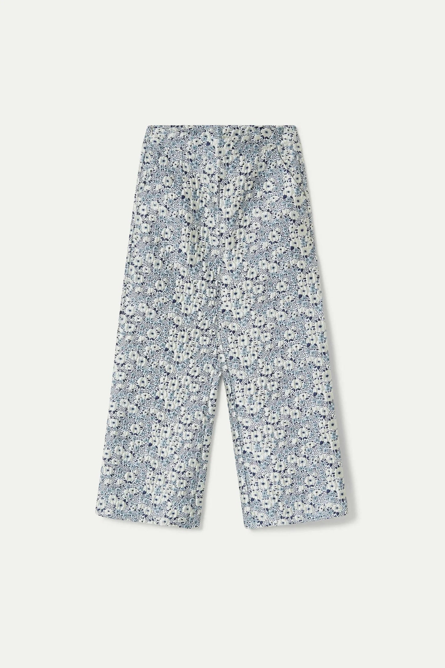 PANTALONE CON STAMPA FLOREALE BLU E BIANCA