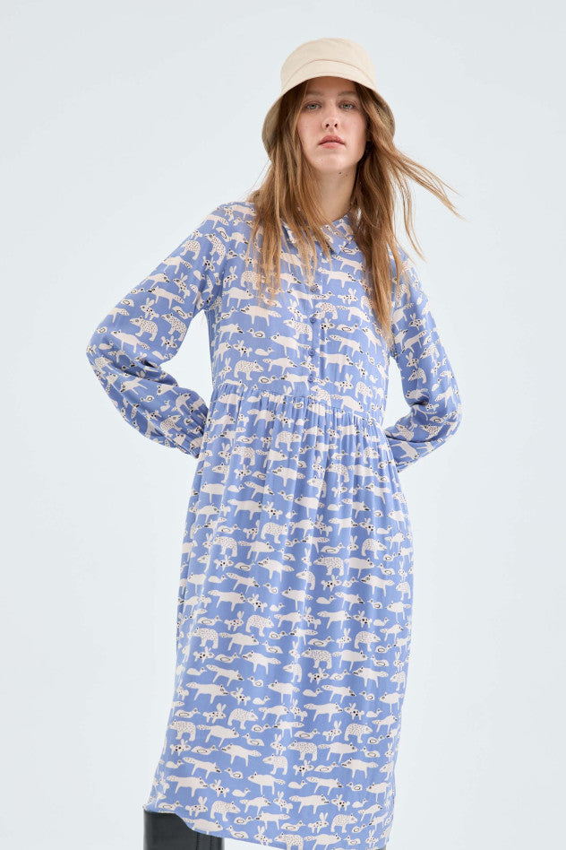 Vestito midi a camicia con stampa animali